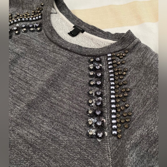 J. Crew 💎 Beloved Bejeweled Sweatshirt, Black Label, Raglan Sleeve, SZ L - Picture 2 of 14
